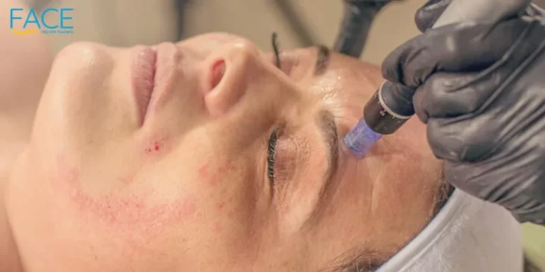 Needle mesotherapy treatment on a woman face