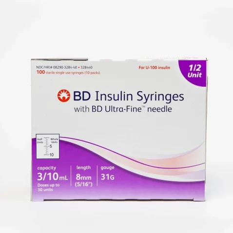 0.3 cc Ultra Fine Syringe 31 gauge with 1/2 unit markings - Box of 100 (BD)