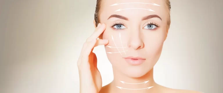 Woman face portrait with lifting marks